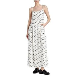 Jenni Kayne L Polka Dot $495 Rove Maxi Dress Pockets Midi Flare White Black NWT